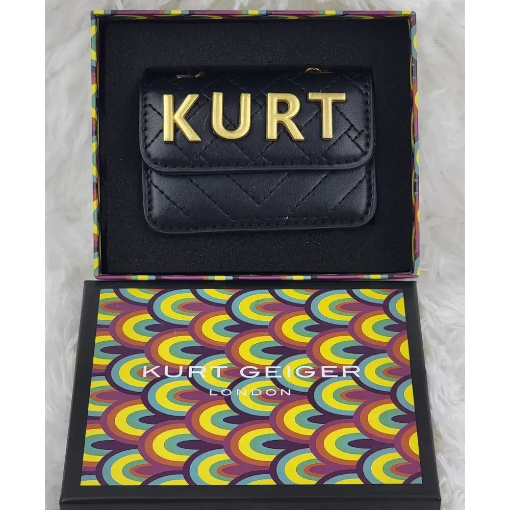 Designer Micro Mini Purse Black Quilted Brass Spell Out Crossbody Chain Bag New